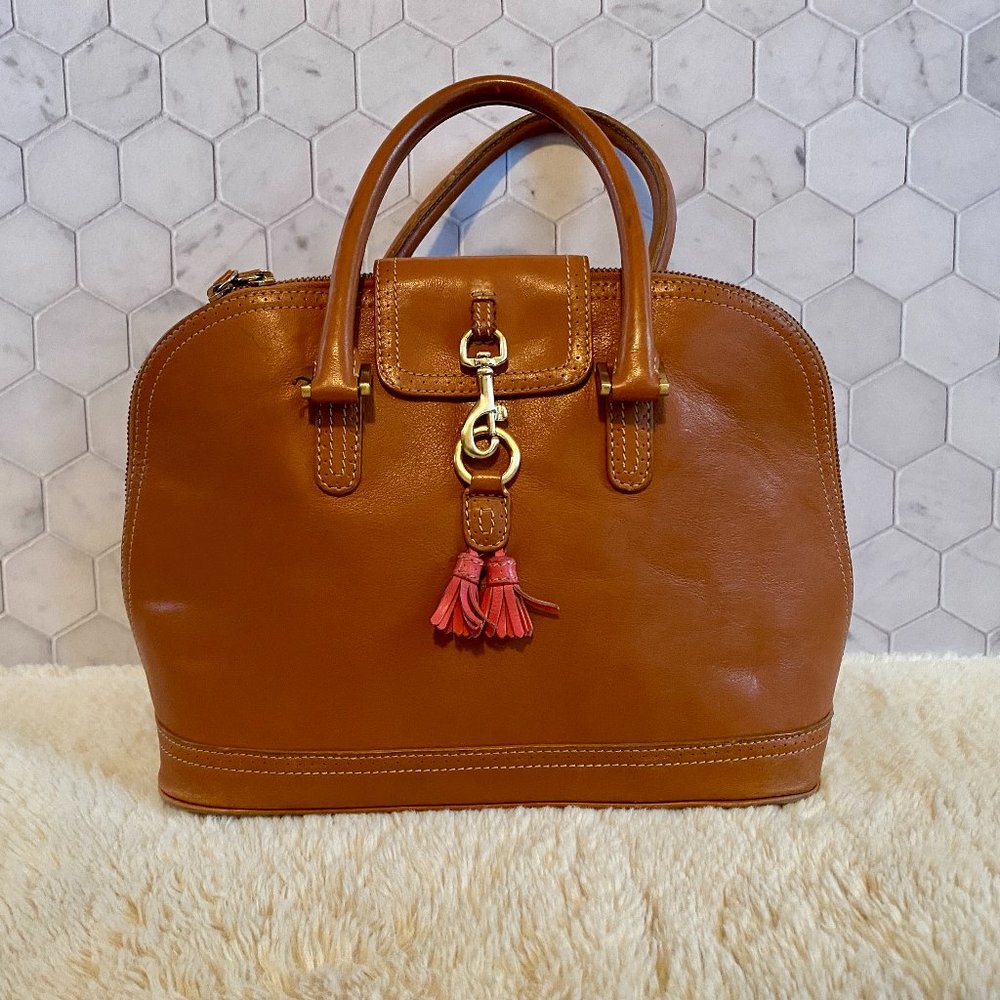 J Crew Tassel Purse Leather Brogue tan pink bag